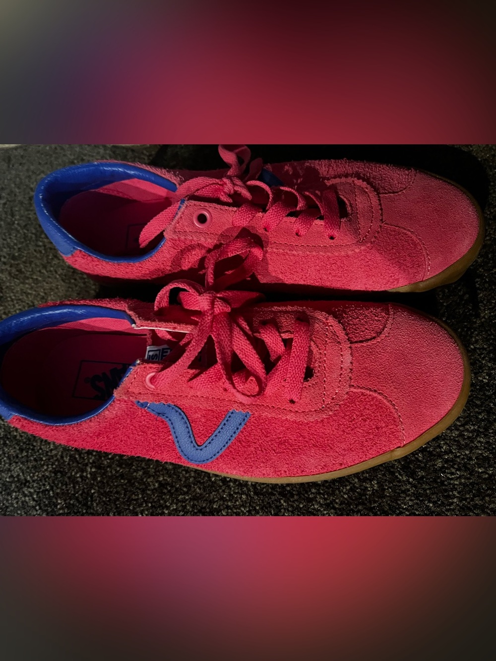 Vans Pink Suede Sneakers with Blue Accent